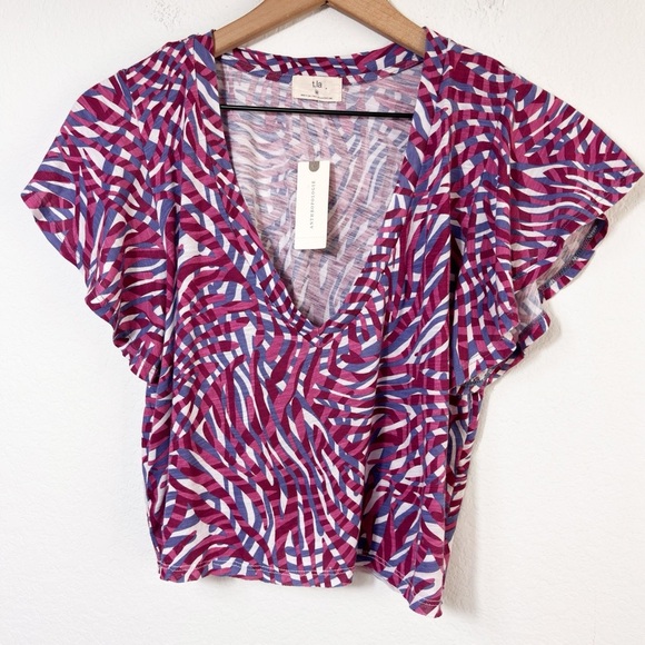 ANTHROPOLOGIE T.LA WAYFARING ZEBRA PURPLE WOMEN CROPPED TEE SIZE MEDIUM NWT - Picture 1 of 4